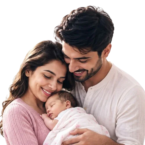 Happy family with newborn baby